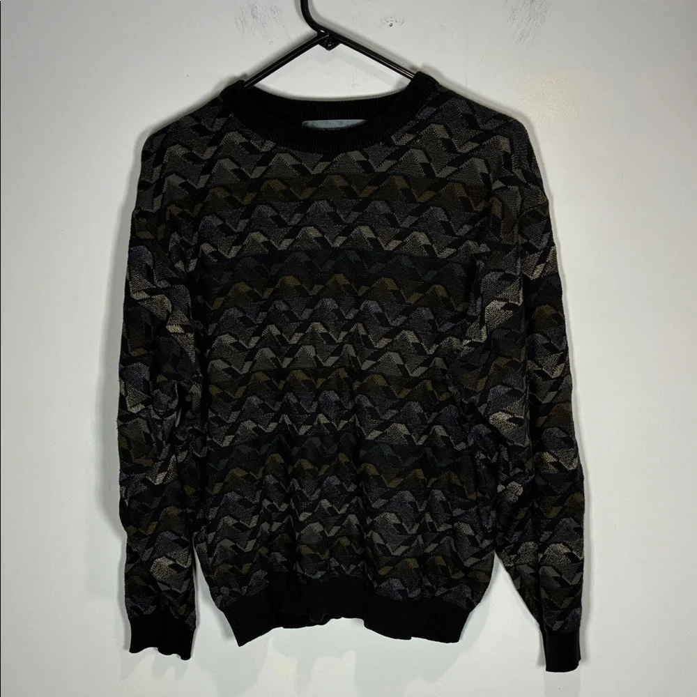 Oscar de la Renta Textured Crewneck Sweater Black Multi Tone L Vintage